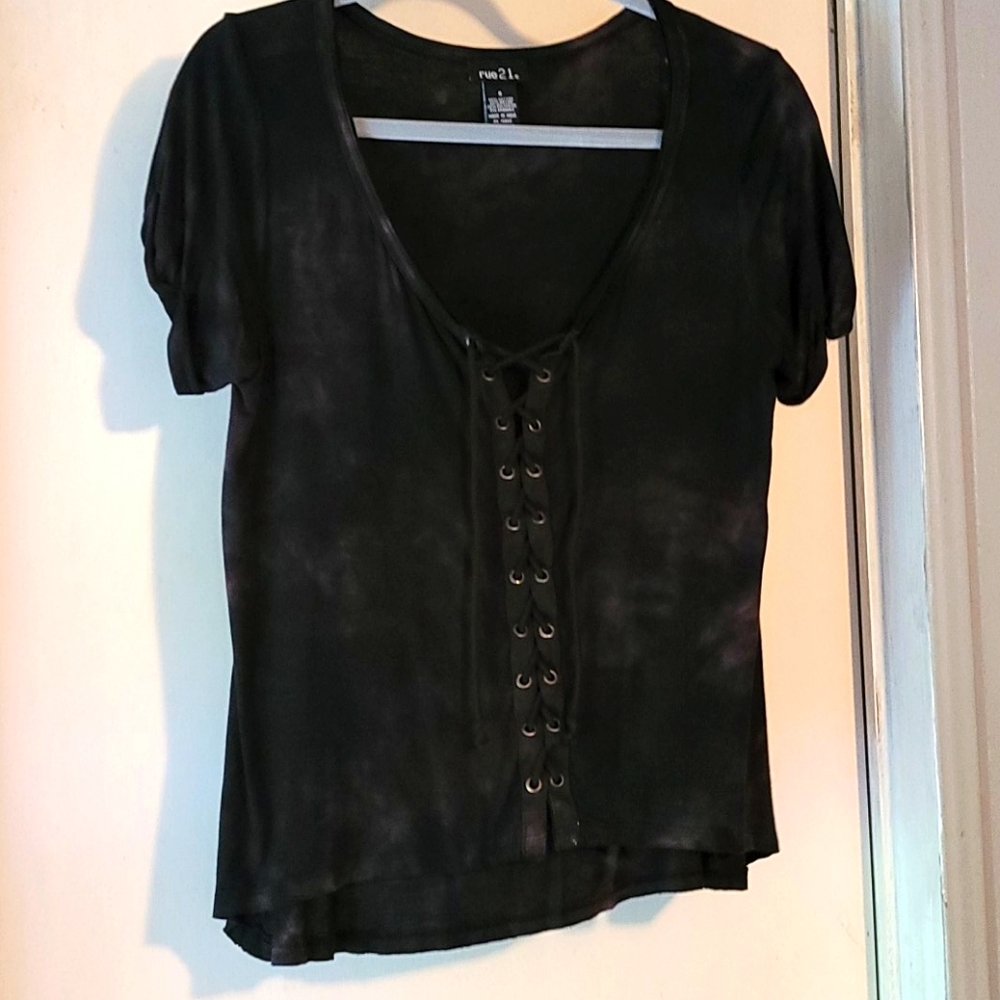 Dark purple "light bleached" lace up shirt